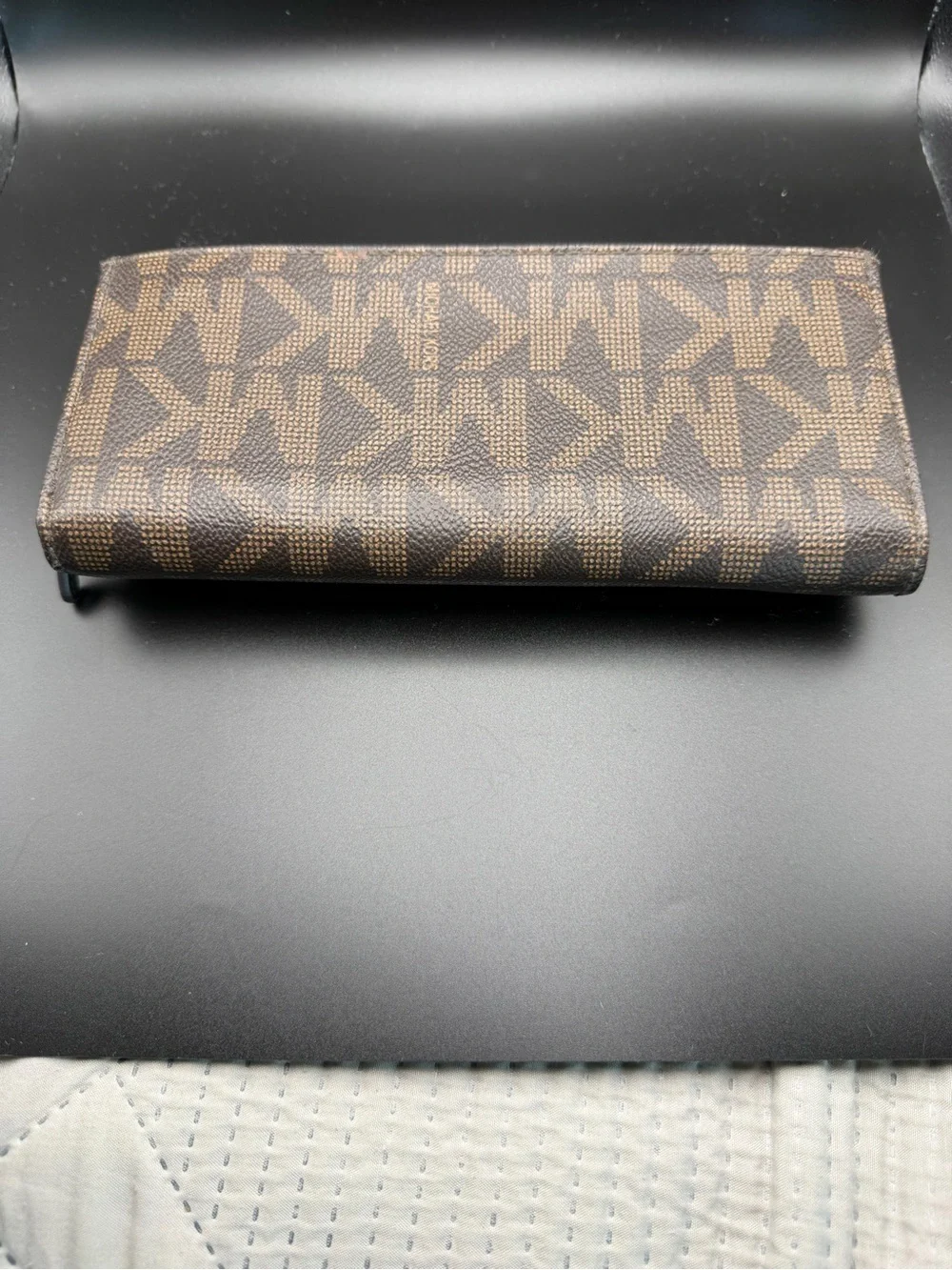 Michael Kors Brown Logo Zip Continental Wallet with Gold Plate